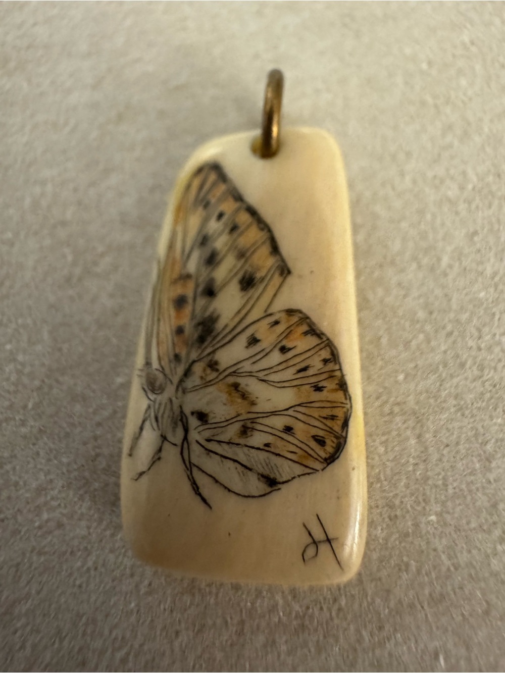 Hand-Engraved Butterfly Bone Pendant Necklace in Cream and Brown